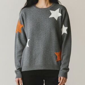 Whisper by Brodie Fine Cashmere Grey White Stars Silk Blend Sweater SZ.M